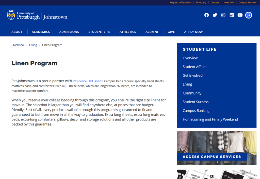 Linen Program Johnstown My Pitt